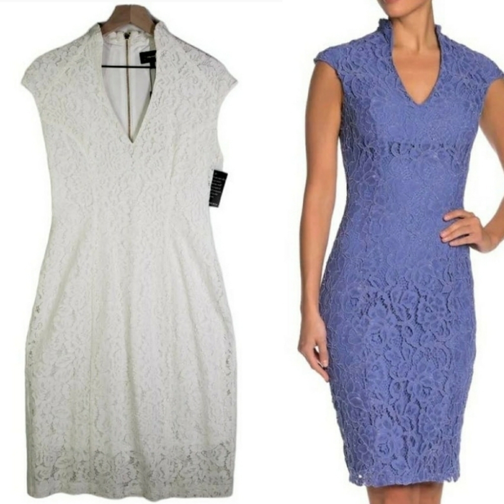 NEW Alexia Admor Kenall‎ Lace Sheath Dress 8 White Pencil Cap Sleeve NWT